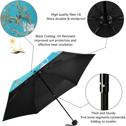 Miniatura 4 de Sombrilla de viaje plegable compacta con protección UV para 99% de protección UV, resistente al viento, a prueba de lluvia, pequeña sombrilla