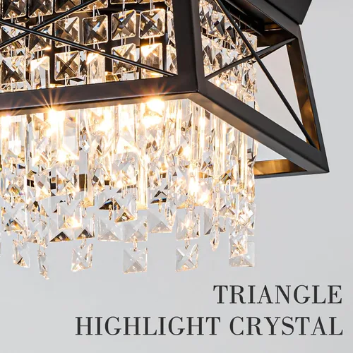 Miniatura 3 de Lámpara de techo empotrada de cristal, 11.8 pulgadas, 4 luces, color negro, iluminación de techo de metal, moderna lámpara trapezoidal para pasillo