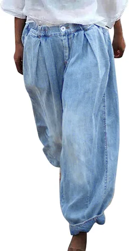 Miniatura 2 de UQRZAU Pantalones casuales con bolsillos para mujer, pantalones de mezclilla de moda urbana, pantalones de pierna ancha, pantalones recortados