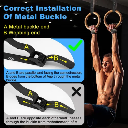 Miniatura 4 de ZILLEEN Wooden Gymnastics Rings 1.25" Olympic Rings with Adjustable Straps for Pull Up Bar Exercise Men Gym Kids