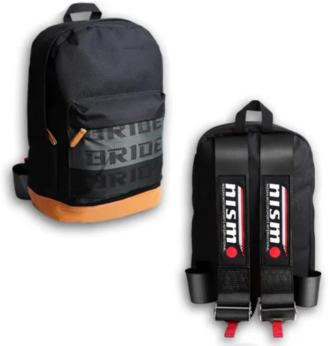 Miniatura 16 de W-POWER JDM Bride Racing Mochila de viaje para laptop con parte inferior marrón con correas de arnés ajustables (ASIMO-BK)