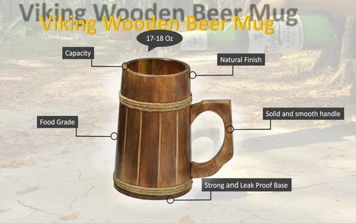 Miniatura 5 de Frescorr - Wooden Beer Mugs, 100% Authentic and HANDWADE, Top Grade Natural Handmade Retro Brown Wood mug with Handle for Drinking Tea Coffee Wine