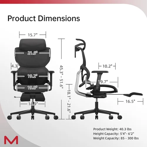 Miniatura 3 de Silla de oficina ergonómica de malla con reposapiés, silla ejecutiva de oficina en casa con soporte lumbar, silla ergonómica