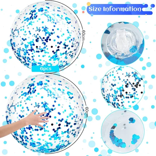 Miniatura 3 de Civaner 6 bolas inflables de playa con purpurina azul de verano de 24 pulgadas, bolas de piscina grandes con confeti brillante, flotantes, globos