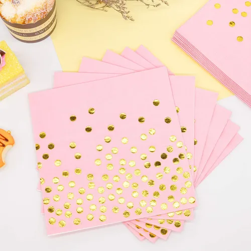 Miniatura 4 de Suministros de fiesta rosa y dorado, juego de vajilla desechable de 350 piezas con platos de papel rosa, servilletas, vasos, juego de cubiertos