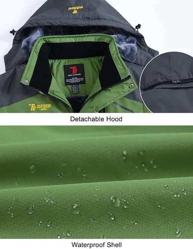 Miniatura 4 de Rdruko Chaqueta de esquí para hombre, impermeable, forro polar, con capucha, para invierno, para exteriores