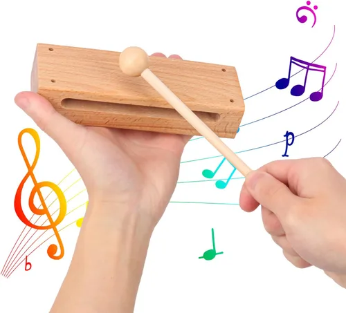 Miniatura 4 de Juego de 2 bloques de ritmo de madera maciza con mazo, instrumento musical de bloque de madera, bloques de ritmo de percusión, instrumentos