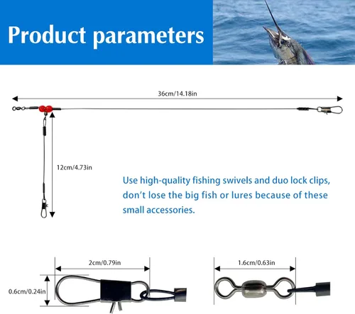 Miniatura 2 de YOTO Líderes de pesca, aparejo de aparejos de acero inoxidable con señuelo de aparejos giratorios a presión, líder de alambre de agua salada, líder