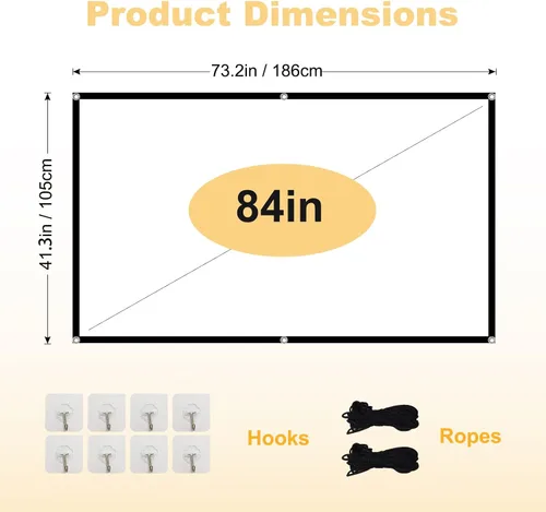 Miniatura 7 de Pantalla de proyector plegable de 84 pulgadas, XINLEMY 4k 16:9 antiarrugas, portátil, lavable, con respaldo negro, absorbe las pantallas
