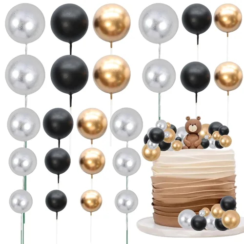 Miniatura 33 de Gyufise 30 Piezas Bolas Topper para Pastel DIY Insertables para Pastel Palillos de Bolas para Pastel Topper para Cupcakes para Fiesta de Cumpleaños