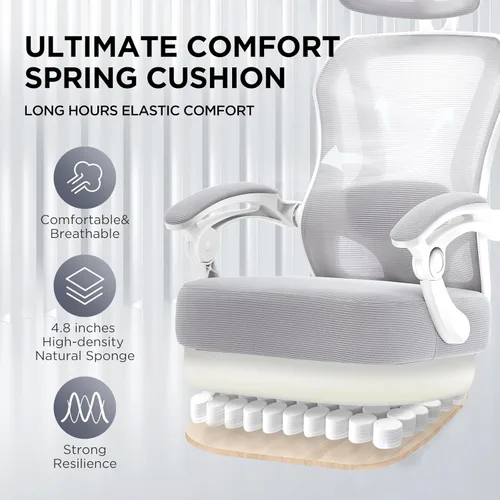 Miniatura 4 de Silla de oficina ergonómica con reposapiés, silla de escritorio reclinable ultra gruesa con soporte lumbar ajustable 2D y reposacabezas, cojín
