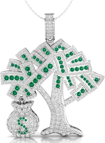 Octa Pearl - Colgante de circonita cúbica blanca y verde de 3.16 quilates hecho a mano para el árbol del dinero, para mujeres u hombres en plata de