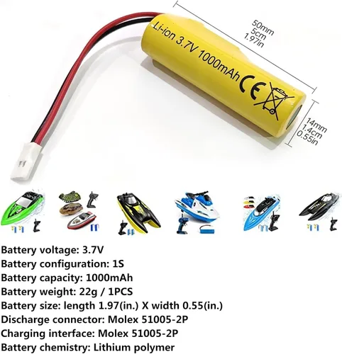 Miniatura 2 de 2 unids 3.7 V 1000 mAh batería de litio y 2 unids cargador USB para SYMA Q9 H126 H131 H118 RH701 Control remoto juguete de alta velocidad barco