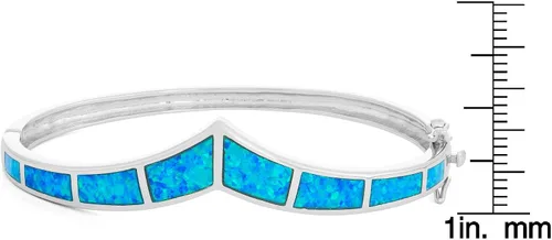 Miniatura 3 de Brazalete de plata de ley con bisagras con barra curvada de ópalo azul, Metal, Ópalo fabricado
