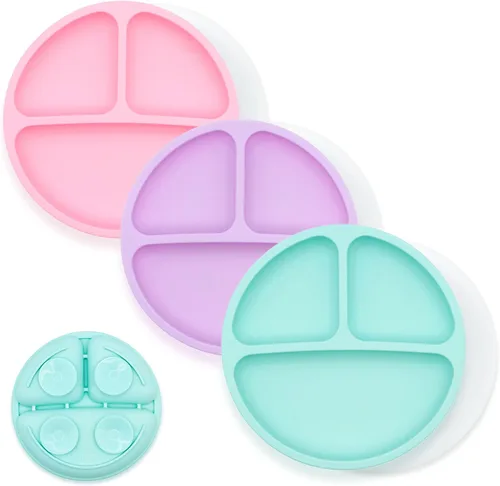 Miniatura 12 de WeeSprout - Platos de succión para bebés y niños pequeños con tapas, 100% silicona, diseño dividido para comedores selectivos, aptos para microondas