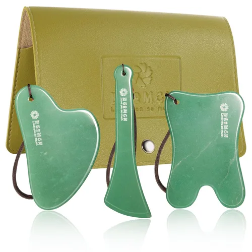 Miniatura 9 de Jade Gua Sha Masajeador Set de cuidado de la piel, paquete 3 en 1, herramienta Guasha rosa para cara y cuerpo, productos de belleza de piedra
