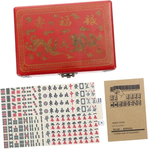 LABRIMP 1 Set Pequeño Kit de Juego de Viaje Mahjong Artículos Caja Portátil Mahjong Set para Juego Chino
