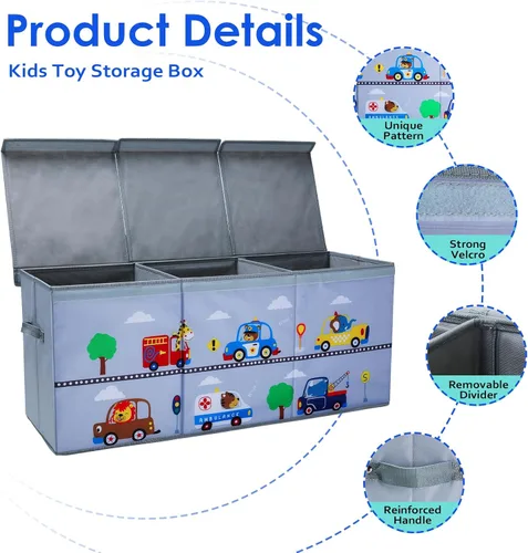 Miniatura 4 de decalsweet Caja de juguetes para niños, caja de almacenamiento de juguetes Oxford plegable con asas para niños, organizador de juguetes extra grande