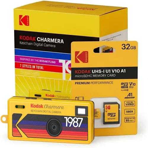 Kodak Charmera - Cámara digital con llavero (caja ciega estilo aleatorio, cámara individual) con paquete de tarjeta de memoria de 32 GB (2 artículos)