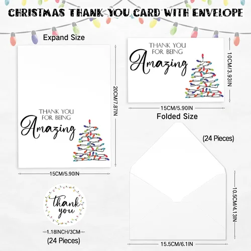 Miniatura 2 de Cholemy 24 Juegos de Tarjetas de Agradecimiento de Navidad para Compañeros de Trabajo, Empleados, Personal del Equipo con Sobres y Calcomanías, Los