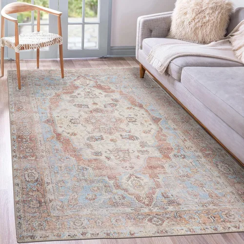 Miniatura 25 de GLN Rugs Bohemian Collection - Alfombra de felpilla lavable a máquina, bohemio vintage, antideslizante, alfombra de felpilla de pelo bajo, alfombra