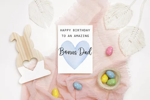 Miniatura 2 de Tarjeta de felicitación para papá con texto en inglés «Happy Birthday To An Amazing Bonus Dad» – Tarjeta de felicitación – Increíble regalo