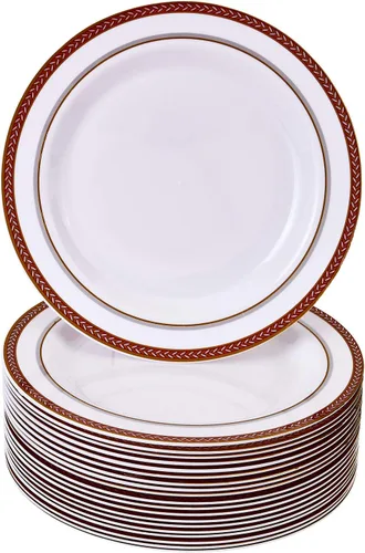 Miniatura 12 de Silver Spoons Juego de vajilla desechable Platos de plástico resistente Elegante aspecto fino de porcelana Incluye: 20 platos llanos, 20