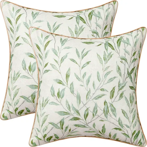 Miniatura 16 de VOGOL Juego de 2 fundas de almohada, 18 x 18 pulgadas, patrón de pájaros verdes, estampado de flores y pájaros verdes, fundas de cojín para cama