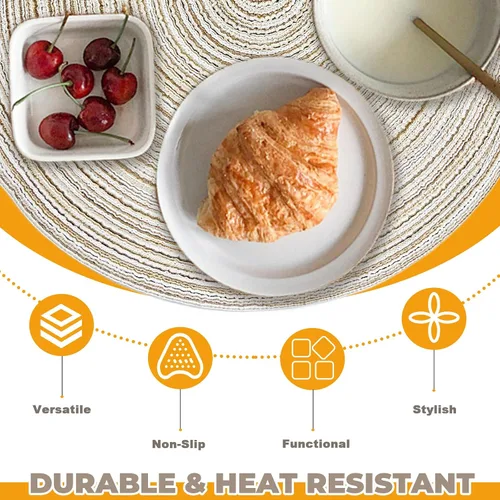 Miniatura 4 de 4 manteles individuales redondos trenzados de 15 pulgadas, lavables, resistentes al calor, manteles individuales de algodón y poliéster para cocina