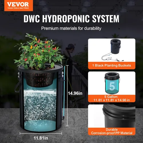 Miniatura 2 de VEVOR Sistema de Cultivo Hidropónico DWC, Sistema de Cultivo Hidropónico con Kit de Goteo Superior, Cultura de Agua Profunda de 5 Galones con Bomba