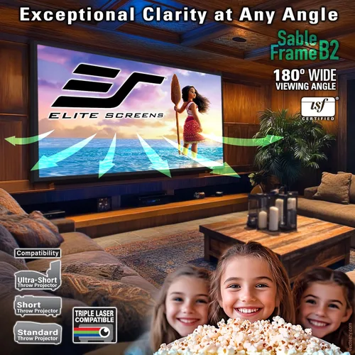 Miniatura 5 de Elite Screens Pantalla de proyector de 150 pulgadas, marco fijo 16:9, 4K/8K UHD CineWhite UHD-B, certificado ISF, compatible con UST/Corto/Estándar