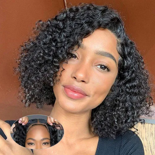 Miniatura 32 de Pelucas de cabello humano sin pegamento de 8 pulgadas, pre arrancadas, cierre de encaje 4x4, pelucas de cabello humano rizadas con onda profunda