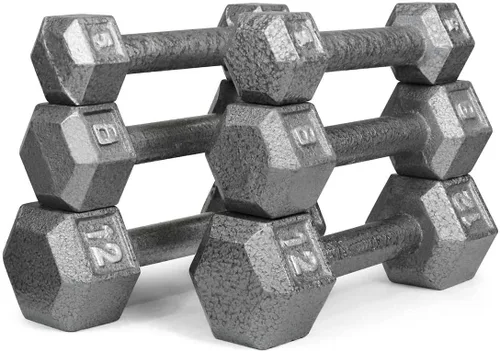 WF Athletic Supply Juego de mancuernas de hierro fundido, juego de mancuernas hexagonales sólidas, color gris, entrenamiento de fuerza, pesas libres