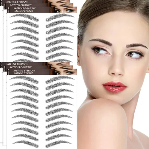 Miniatura 12 de Aresvns Cejas falsas realistas, 99 pares, 12 formas, transferencia de cejas impermeables 4D para mujeres y adolescentes, perfectas para regalos