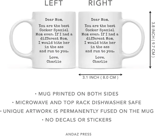 Miniatura 5 de Andaz Press Taza de café personalizada divertida con texto en inglés "Dog Mom", regalo de broma para la mejor mamá de perro cocker spaniel, muerde