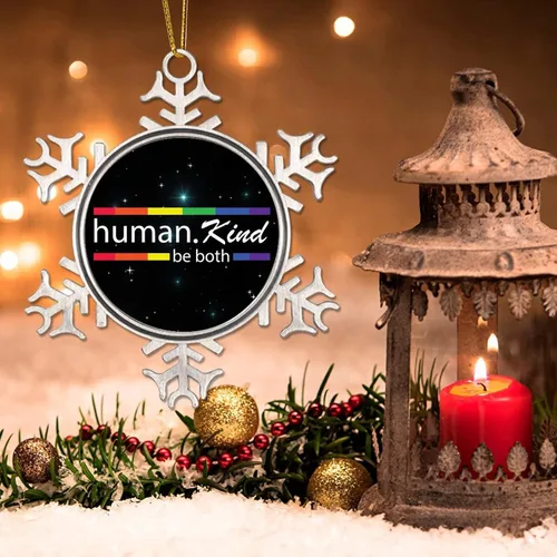 Miniatura 3 de Human Kind Be Both - Adorno para árbol de Navidad, bisexual, arco iris, orgullo, gay, LGBTQ, copo de nieve pansexual, colgante de árbol de Navidad