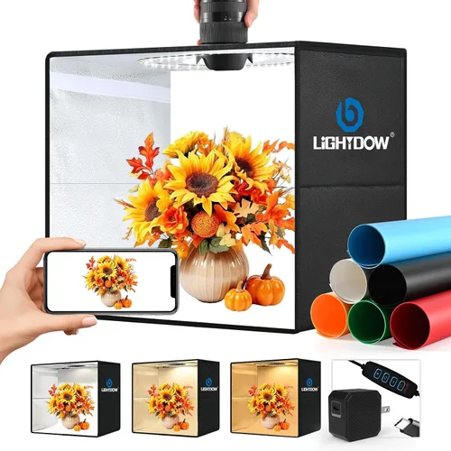 Miniatura 9 de Lightdow Caja de luz de estudio fotográfico de 10 x 10 x 10 pulgadas con 96 LED (CRI>95), 6 telones de fondo, portátiles, regulables, versátiles