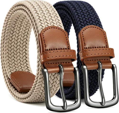 Miniatura 10 de CHAOREN Cinturón elástico para hombre, paquete de 2 - Cinturones trenzados de 1 3/8" para golf para hombres - Elástico casual para pantalones y jeans