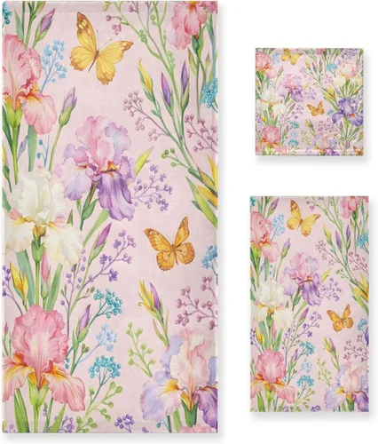 Miniatura 19 de ALAZA Juego de 3 toallas de baño con diseño de mariposas azules, 1 toalla de baño, 1 toalla de mano, 1 toallita suave, multiusos, para baño, hotel