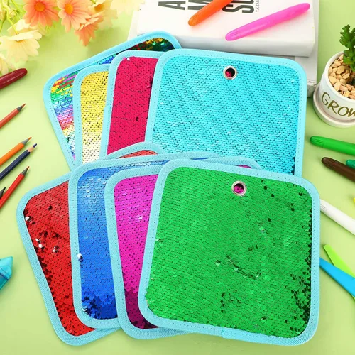 Miniatura 7 de VitalCozy 8 tapetes sensoriales de lentejuelas con panel de pared de tela de lentejuelas de 8 pulgadas, surtido de azulejos sensoriales táctiles