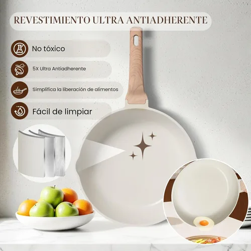 Miniatura 2 de Kikcoin Juego de 16 Piezas de Ollas y Sartenes Antiadherentes de Cerámica, Juegos de Utensilios de Cocina de Inducción, No Tóxico, Saludable
