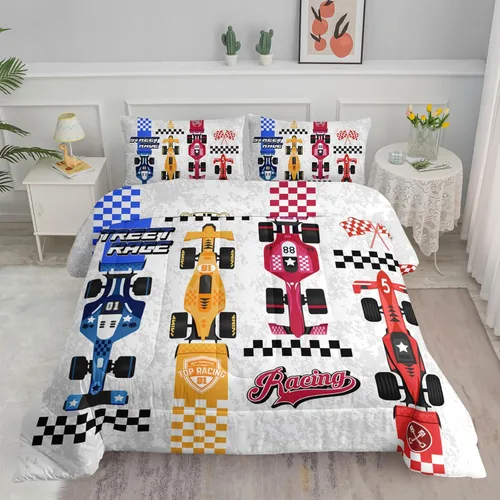 Miniatura 22 de Juego de edredón para niños Axolotl, tamaño individual, juego de ropa de cama con diseño de autos de carreras para niños, niñas, adolescentes