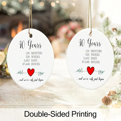 Miniatura 3 de Adorno de aniversario de 10 años para pareja, novia, novio, regalos de boda para 10 aniversario, recuerdo de cerámica 10 ° boda adornos de Navidad