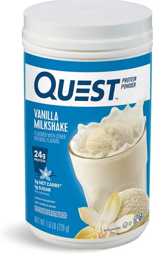 Quest Nutrition - Proteína de batido de vainilla en polvo, 24g de proteína, 1g de azúcar, baja en carbohidratos, sin gluten, 1.6 lbs, 23 porciones