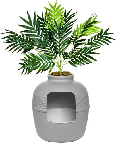 Miniatura 19 de Good Pet Stuff Caja de arena oculta para gatos con planta artificial, maceta redonda decorativa, filtro de carbón con ventilación para control