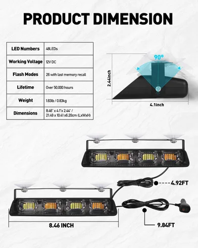 Miniatura 6 de HLauto 2002L Luces estroboscópicas de emergencia para salpicadero: luces de seguridad ámbar, luces de advertencia intermitentes para parabrisas