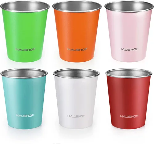 HAUSHOF Taza de pinta, tazas de acero inoxidable de 14 onzas, tazas de metal apilables, tazas de pinta de cerveza apilables para el hogar, fiesta,