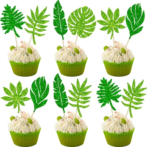 Miniatura 9 de 36 piezas de adornos para cupcakes de piña verde con purpurina verde para Luau despedida de soltera, fiesta de verano tropical, decoración