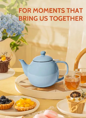 Miniatura 4 de Sweese Tetera de porcelana de 27 onzas con infusor para té de hojas sueltas, gris azulado