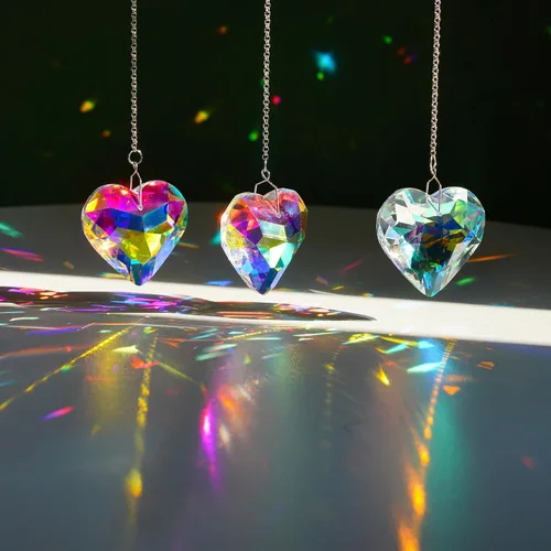 Miniatura 2 de H&D HYALINE & DORA 50mm Geometría Cristal Corazón Atrapasueños Prismas Colgantes con Prisma de Vidrio Fabricante de Arcoíris para Ventanas, Balcón